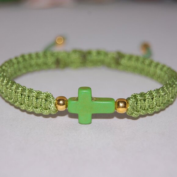 Cross Bracelet,Cross Drawstring Bracelet,Green Cross Bracelet, Friendship,Gift - Picture 2 of 3